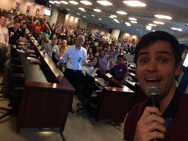 We fly Southwest because of how they treat their employees. This picture is from the Southwest Airlines twitter feed: "Welcoming a new class of Interns to our Family with a #SWAselfie! #LUV"