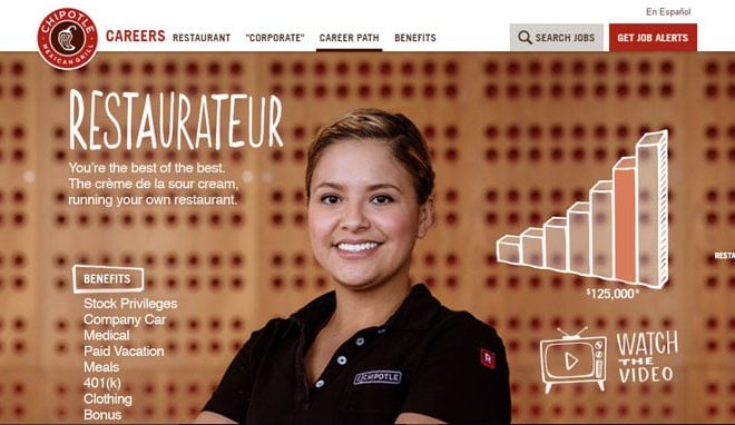 careers page design example: chipotle