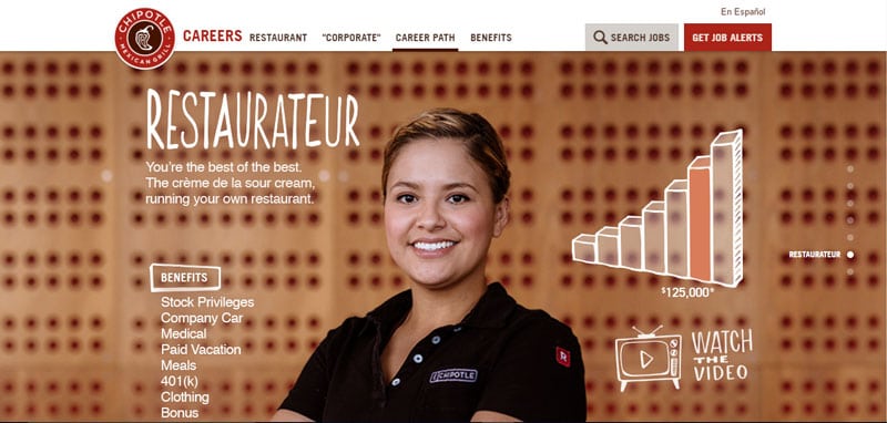 careers page design example: chipotle