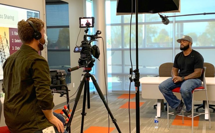 In-person filming with virtual interviewer
